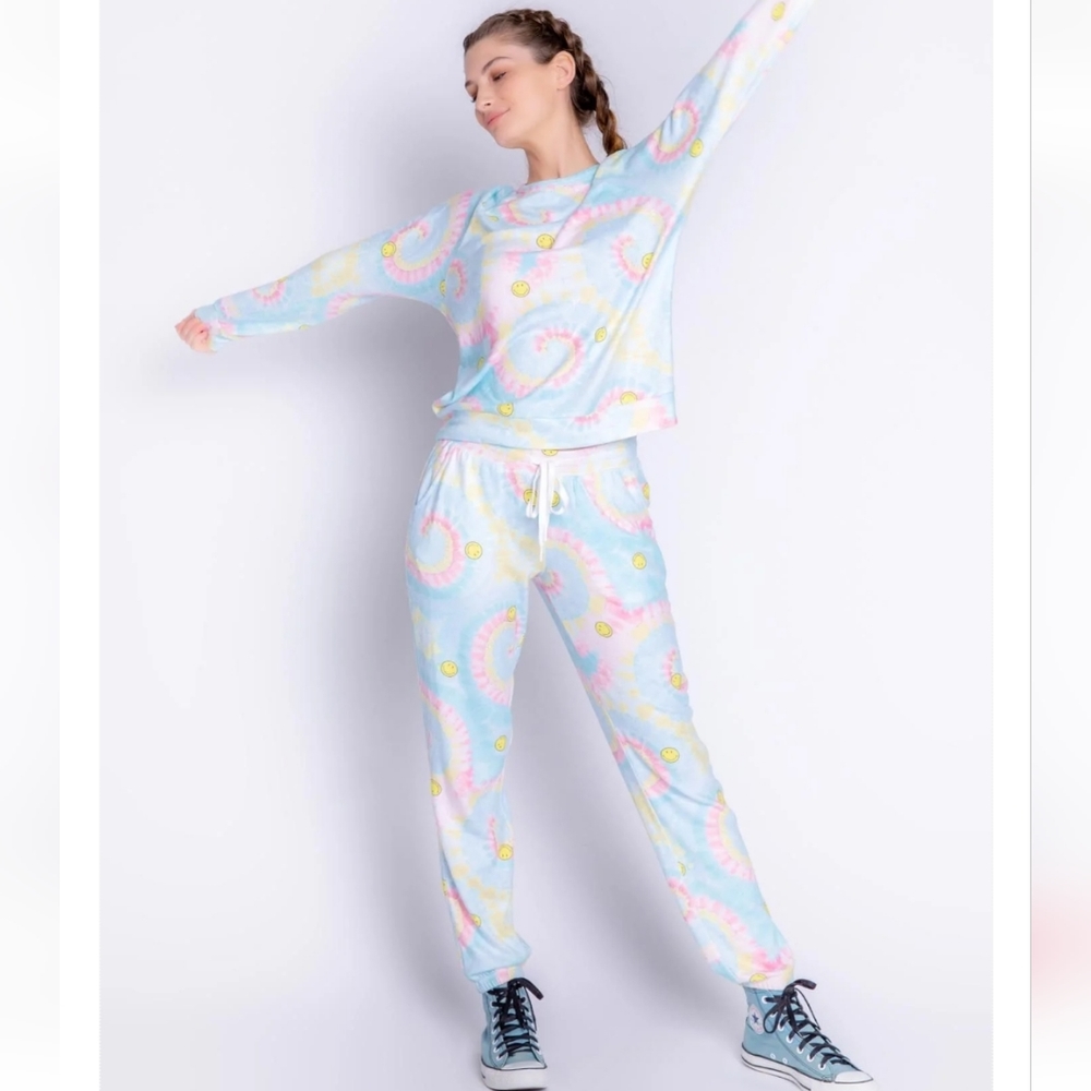 The "Day Trip Tie Dye Smiley" PJ Salvage Set